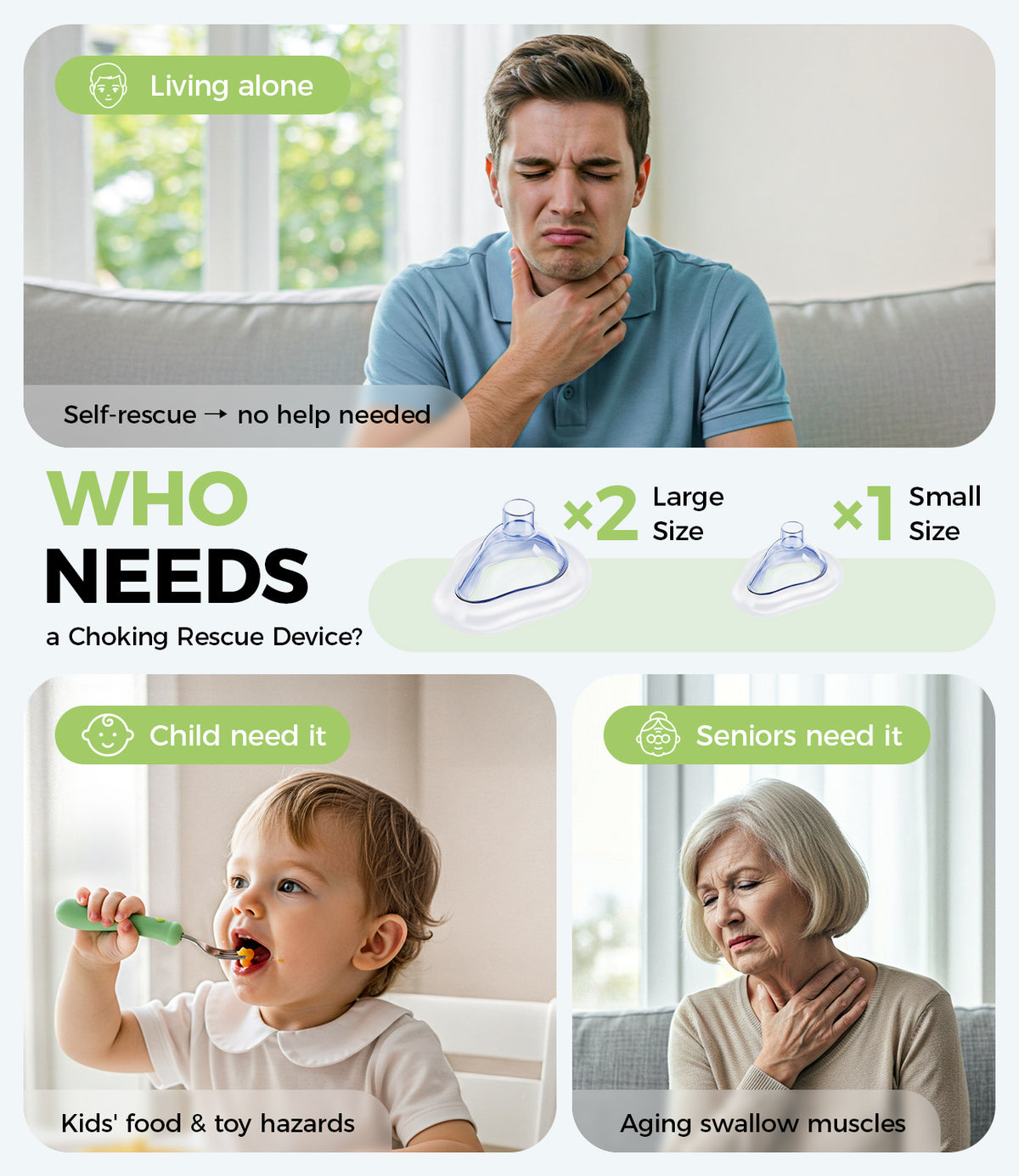 Mumany Automatic One-Button Anti Choking Device Airway Clear Pump for Adults & Kids (Green)