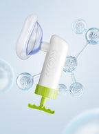 Mumany manual device in a portrait pale blue product scene
