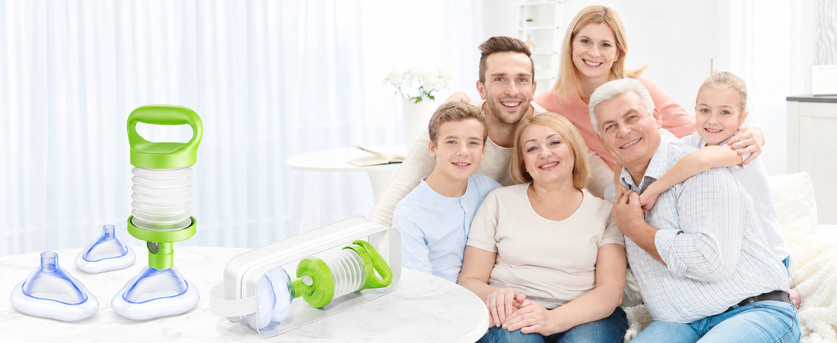 Family with a manual rescue kit at home