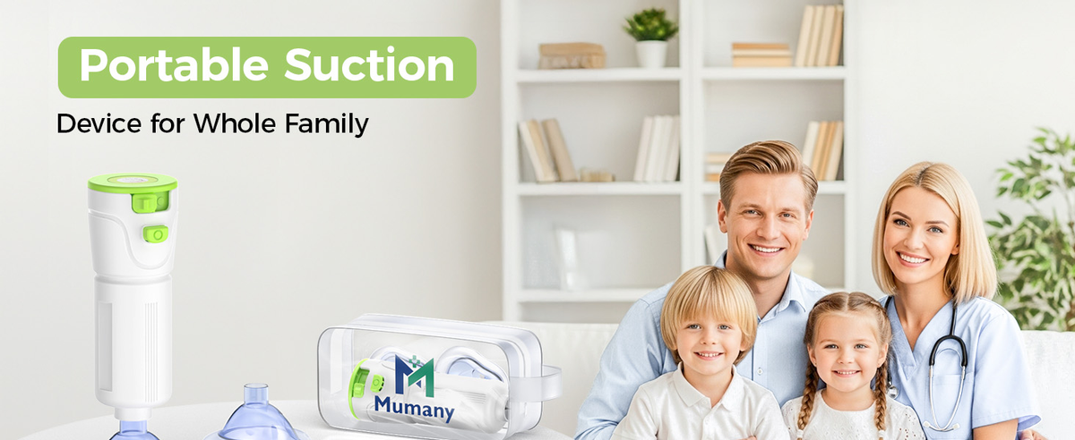 Green automatic anti-choking device and included masks for the family